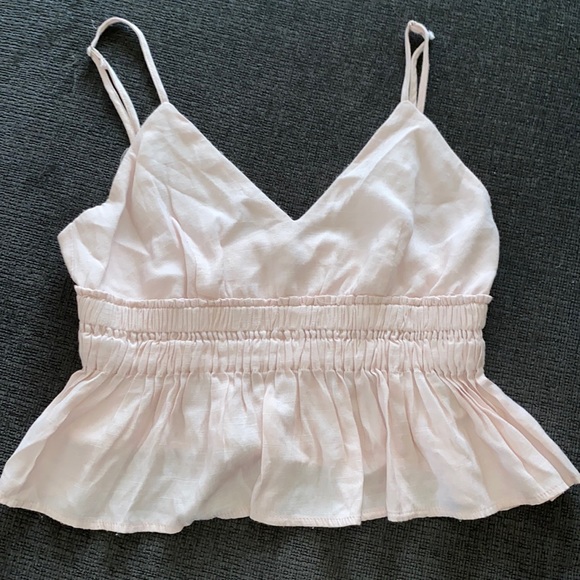 Cotton Candy Tops - Cotton Candy Smocked Ruffled Linen Material Halter Top - Size M